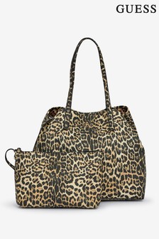 Guess Leopard Print Vikky Large Tote Bag