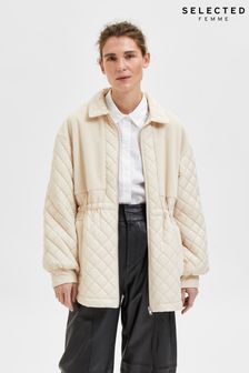 Selected Femme Womens Cream Quilted Fleece Panel Norma Jacket