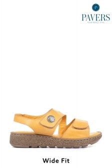 Pavers Yellow Extra Wide EE+ Ladies Leather Sandals