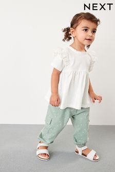 Green/White Spot 2 Piece Short Sleeve Top and Cargo Trousers Set (3mths-7yrs) (M44940) | £13 - £17