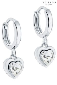 Ted Baker Hanniy: Silver Tone Crystal Heart Huggie Earrings