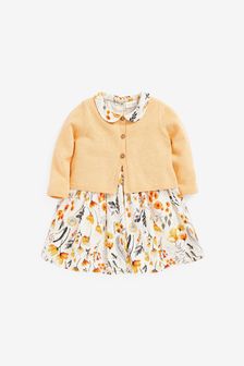 Ochre Yellow 2 Piece Baby Prom Dress And Cardigan Set (0mths-2yrs) (M45999) | £22 - £24