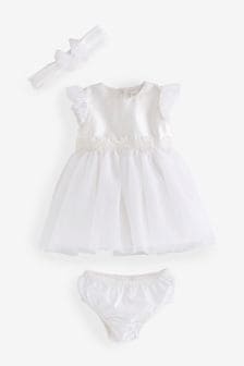 Ecru White Baby Occasion Dress, Knickers and Headband Set (0mths-2yrs) (M46000) | £25 - £27