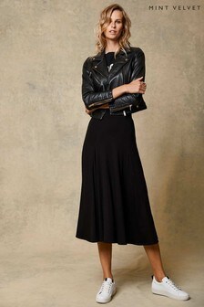 Mint Velvet Womens Black Flared Jersey Midi Skirt