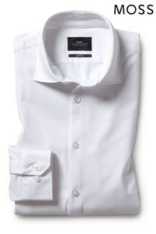 Moss Slim Fit White Comfort Stretch Single Cuff Shirt
