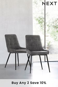 Set of 2 Monza Faux Leather Dark Grey Cole Non Arm Dining Chairs (M47174) | £290