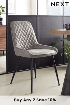 Set of 2 Monza Faux Leather Light Grey Hamilton Black Leg Dining Chairs