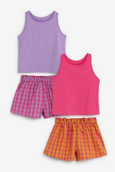 Pink/Purple Gingham 2 Pack Woven Short Pyjamas (3-16yrs) (M49095) | £21 - £28