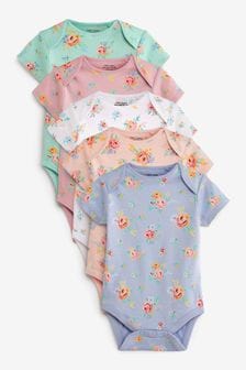 Pastel Flowers 5 Pack Short Sleeve Baby Bodysuits (0mths-3yrs) (M49623) | £17 - £21