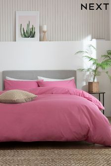 Bright Pink Cotton Rich Plain Percale Duvet Cover and Pillowcase Set (M49922) | £20 - £45