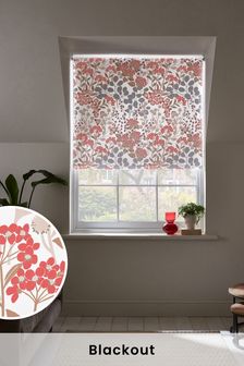 Nordic Floral Red Print Ready Made Blackout Roller Blind