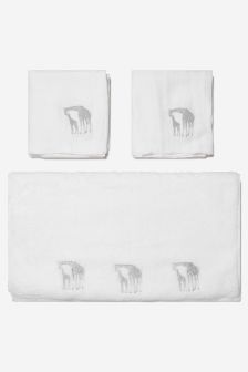 Cotton and Company Unisex Organic Cotton Muslin And Cotton Giraffe Towel Set in White