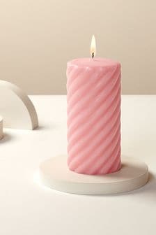 Coral Pink Twisted Wax Pillar Candle