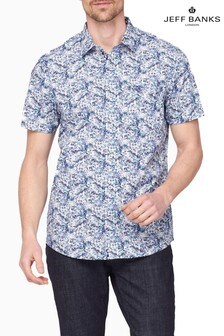 Jeff Banks Blue Short-Sleeve Blurred Floral Shirt