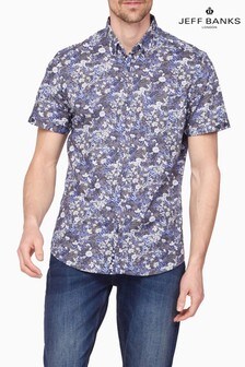 Jeff Banks Blue Short-Sleeve Floral Print Shirt