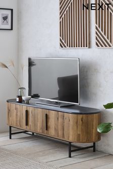 Dark Bronx Oak and Black Marble Effect Curved Wide Wide TV Stand (M50776) | £499