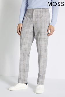 Moss Tailored Fit Grey, Navy Blue, Brown Check Trousers