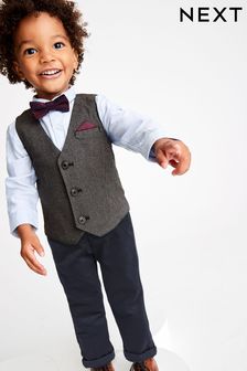Tan Brown Heritage Check Waistcoat, Shirt, Trousers & Bow Tie Set (3mths-9yrs) (M52279) | £38 - £44