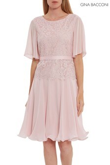 Gina Bacconi Pink Frederica Lace And Chiffon Peplum Dress