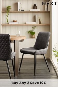 Set of 2 Monza Faux Leather Dark Grey Hamilton Reverse Non Arm Dining Chairs (M53057) | £290