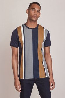 Tan/Navy Blue/White Dogtooth Regular Fit Pattern T-Shirt (M53072) | £20