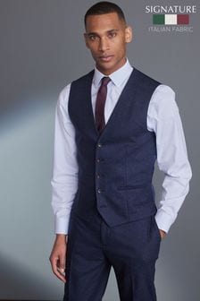 Blue Slim Fit Signature Tollegno Fabric Cashmere Blend Suit: Waistcoat (M54052) | £90
