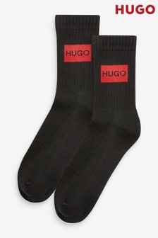 HUGO Black Patch Rib Socks 2 Pack
