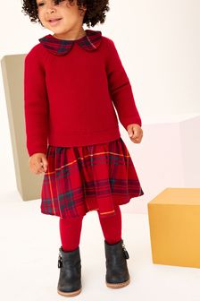 Red Check Woven Knit Mix Dress (3mths-7yrs) (M55219) | £20 - £24