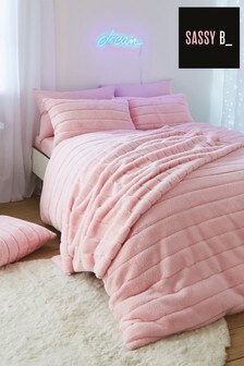 Sassy B Pink Hella Cosy Banded Faux Fur Duvet Cover And Pillowcase Set