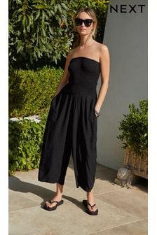 Black Culotte Shirred Bandeau Jumpsuit (M56227) | £32