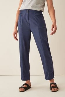 Navy Blue Linen Blend Taper Trousers (M56273) | £20