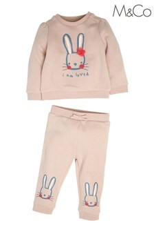 M&Co Pink Bunny Slogan Jogger Set