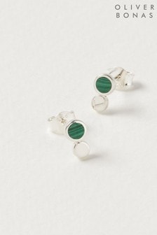 Oliver Bonas Briar Disc and Green Malachite Inlay Dot Sterling Silver Earrings