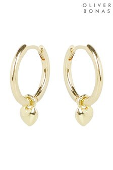 Oliver Bonas Gold Plated Brass Heart Charm Huggie Earrings