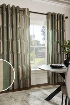 Sage Green Overscale Geometric Eyelet Curtains