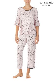 kate spade new york Pink Scattered Polka Dot Cropped Leg Pyjama Set (M59021) | £99