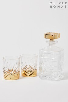 Oliver Bonas Gold Glass Decanter With Tumbler Set