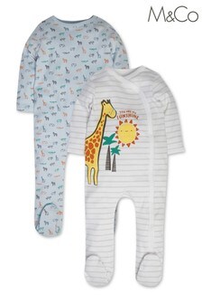 M&Co White Giraffe Sleepsuits 2 Pack