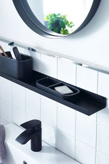 Black Slimline Shelf WIth Toothbrush Tidy and Soap Dish