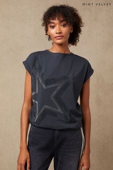 Mint Velvet Grey Studded Star T-Shirt (M62210) | £45