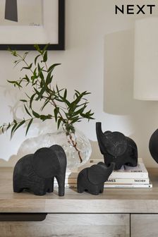 Set of 3 Black Wood Effect Scandi Elephant Family Ornaments