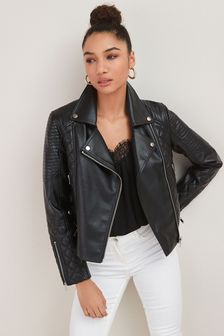 Faux Leather Quilt Biker Jacket