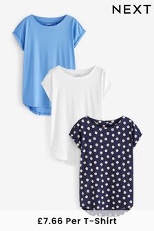 Daisy Print/Blue/White Cap Sleeve T-Shirts 3 Pack (M63553) | £24.50