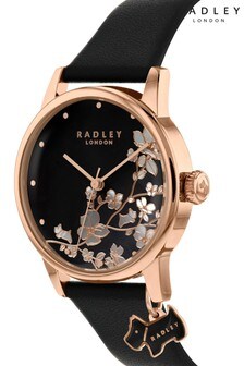 Radley Botanical Floral Black Leather Strap Watch