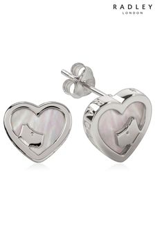 Radley Love Sterling Silver Mother of Pearl Heart & Dog Stud Earrings