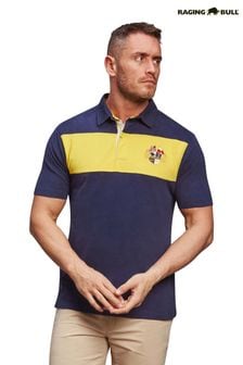 Raging Bull Blue Short Sleeve Contrast Panel Rugby Shirt