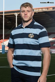 Raging Bull Blue Short Sleeve Hooped Rugby Shirt