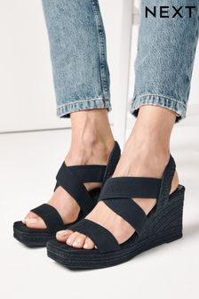 Black Regular/Wide Fit Forever Comfort® Elasticated Cross-Over Espadrille Wedges (M64670) | £40