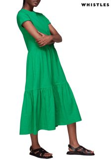 Whistles Green Tiered Jersey Midi Dress