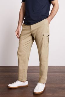 Stone Relaxed Tapered Fit Linen Blend Cargo Trousers (M65073) | £28